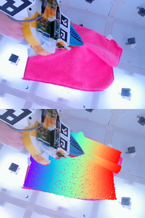 Input above and HermiteTwin resimulation below: Cloth · reconstruction